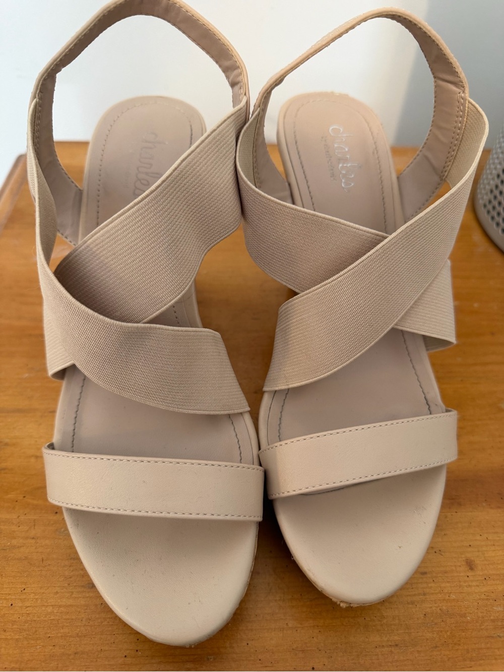 Charles By Charles David Beige Elastic Crisscross Slingback Sandals